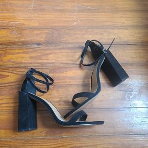 ASOS black chunky block heels wraparound ankle strap size 9